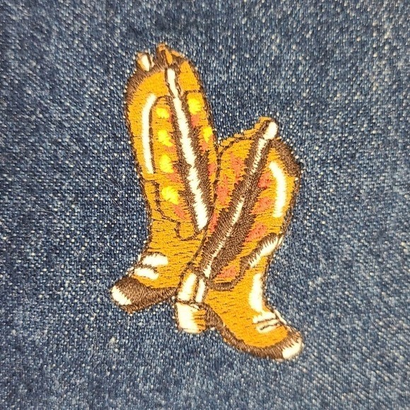 Y2K 90s Vintage 100% Cotton Denim Western Cowboy Boots Cactus Embroidered Skirt