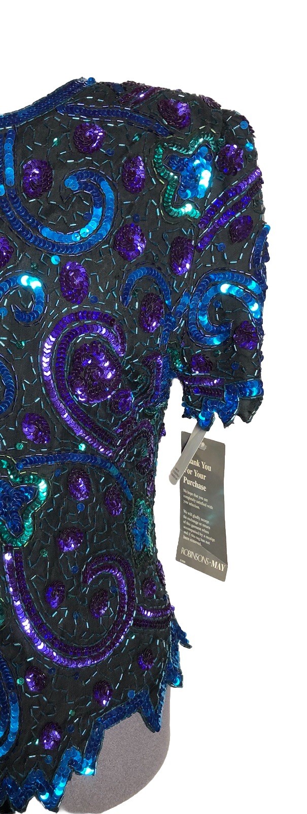 VTG 80s Lawrence Kazar Beaded Sequins Evening Wear Party Blue Top NWT B-37 L