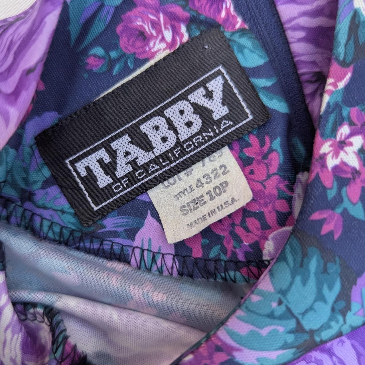Vintage 80&rsquo;s Tabby of California Purple & Green Floral Rose Peplum Dress
