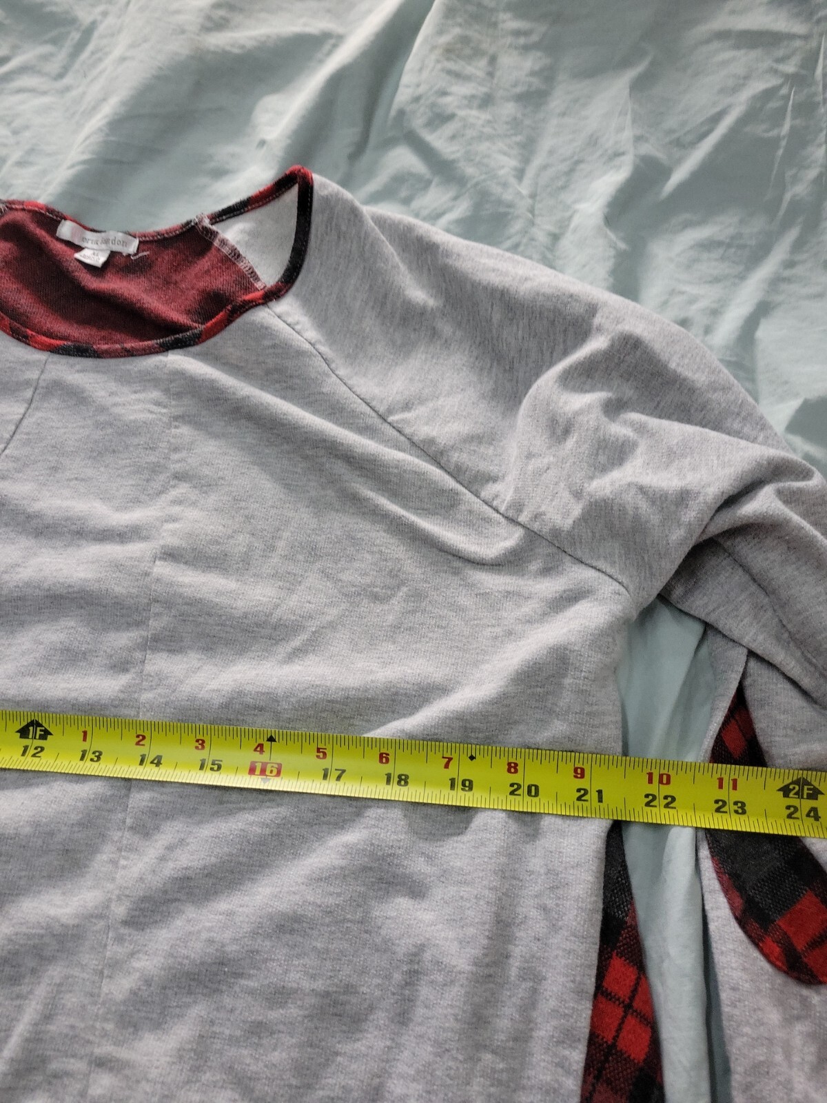 Vintage Red Plaid polyester Long Sleeve T-Shirt Erin London Size XL Padded Elbow