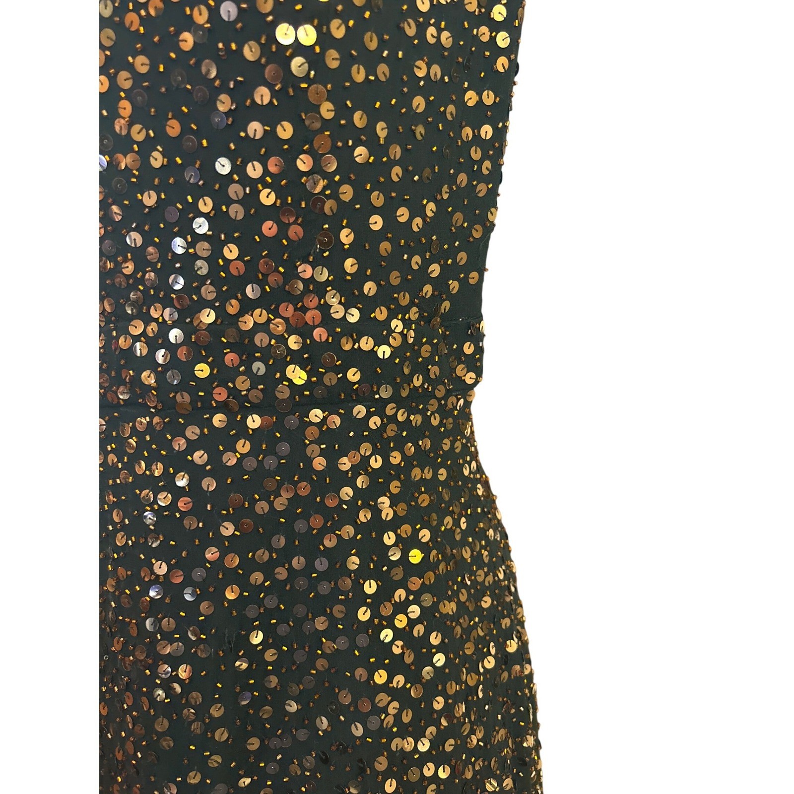 Vintage Niteline Della Roufogali Silk Sequin Cocktail Dress Black Copper Glam