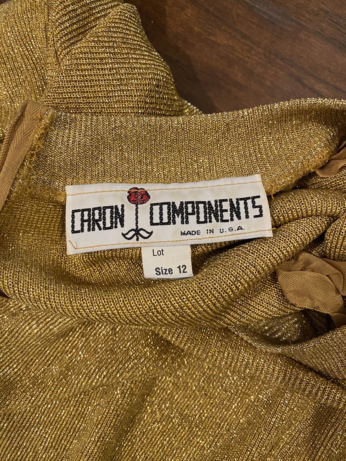 Caron Components Vintage Mock Turtleneck, Sheer Sparkle Gold Knit Top Size 12