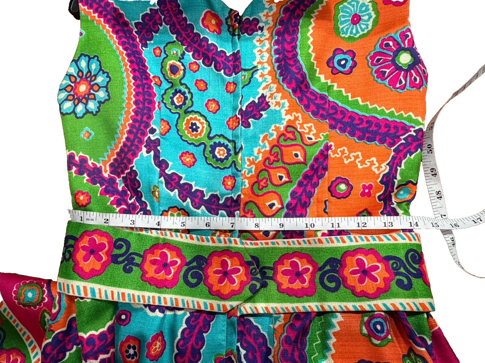 Vtg 60s 70s Maxi Dress Psychedelic Sleeveless Mod Boho Hippie