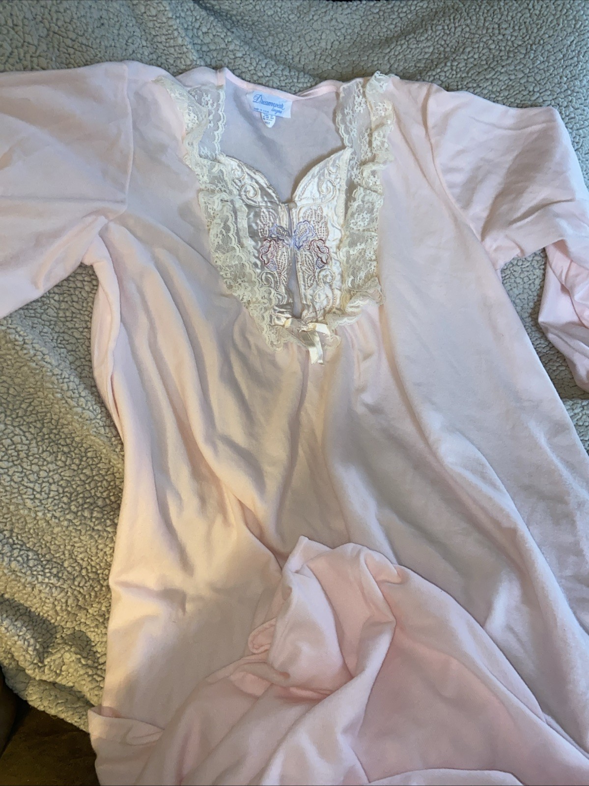Vintage Dreamwear Lingere Large Long 52” & Long Sleeve Pink Nightgown