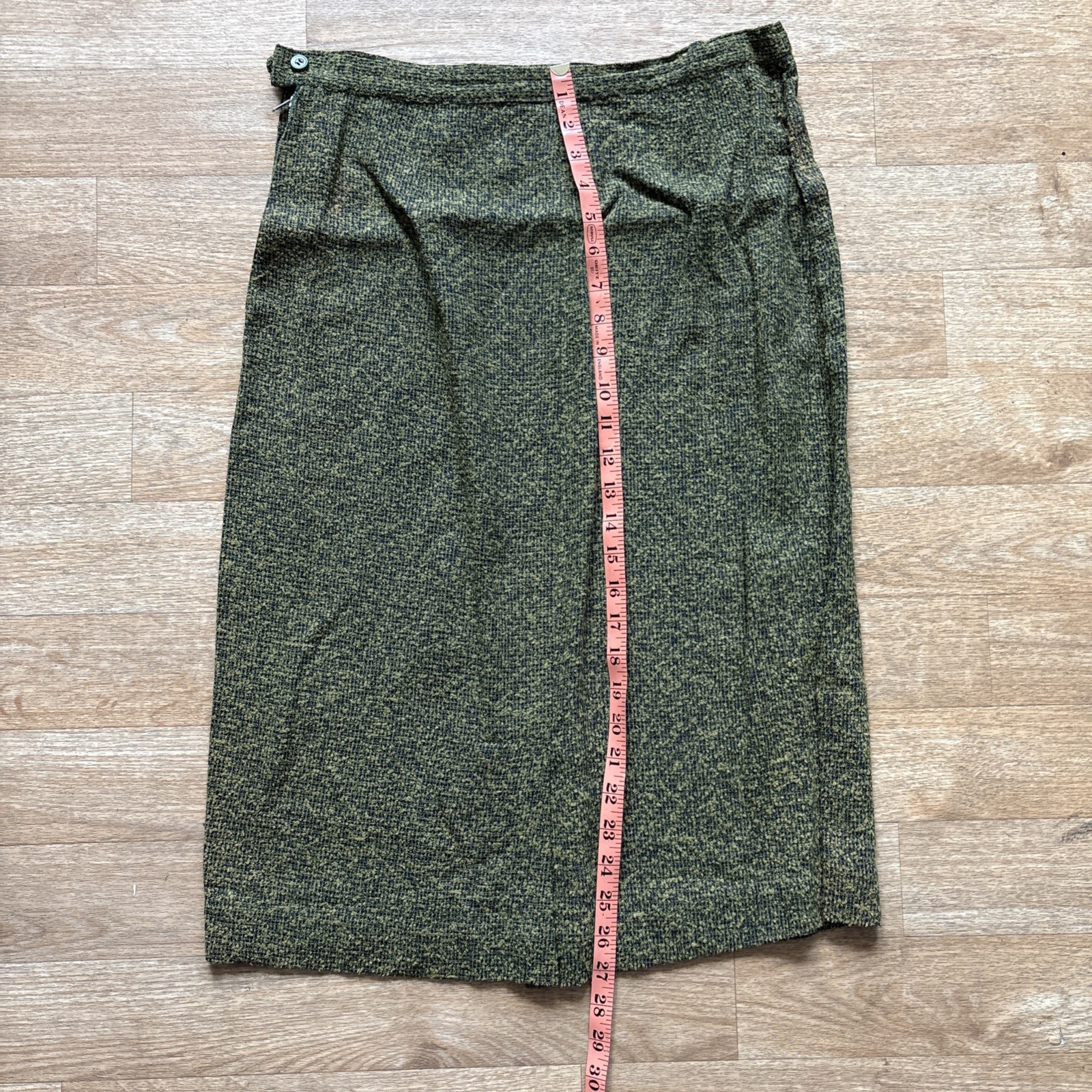 Vintage 1960’s Olive Green Tweed Long Straight Skirt 3 Piece Jacket Blouse M 60s
