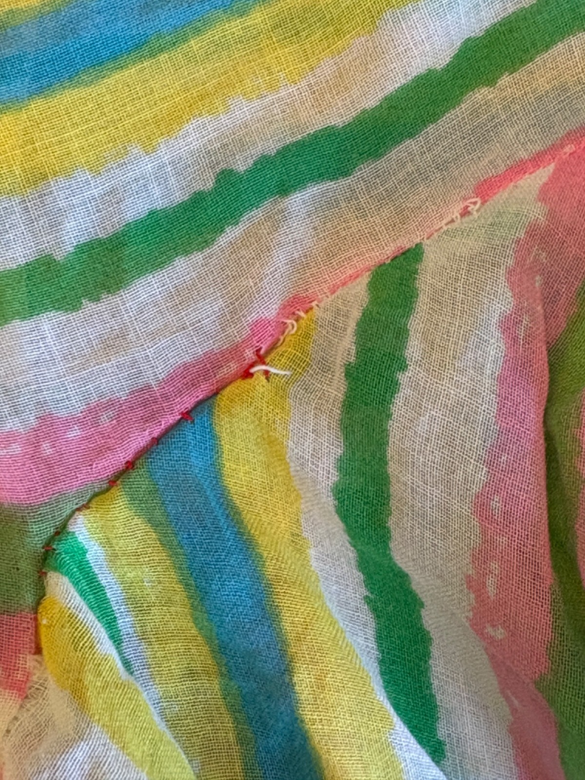 Vintage 60s Handmade Circus Rainbow stripe Parachute Dress Sheer L Needs TLC