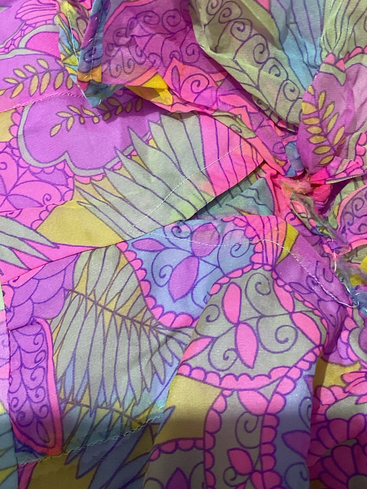 Vintage Bright Floral Maxi Dress Boho Psychedelic Handmade Ruffled