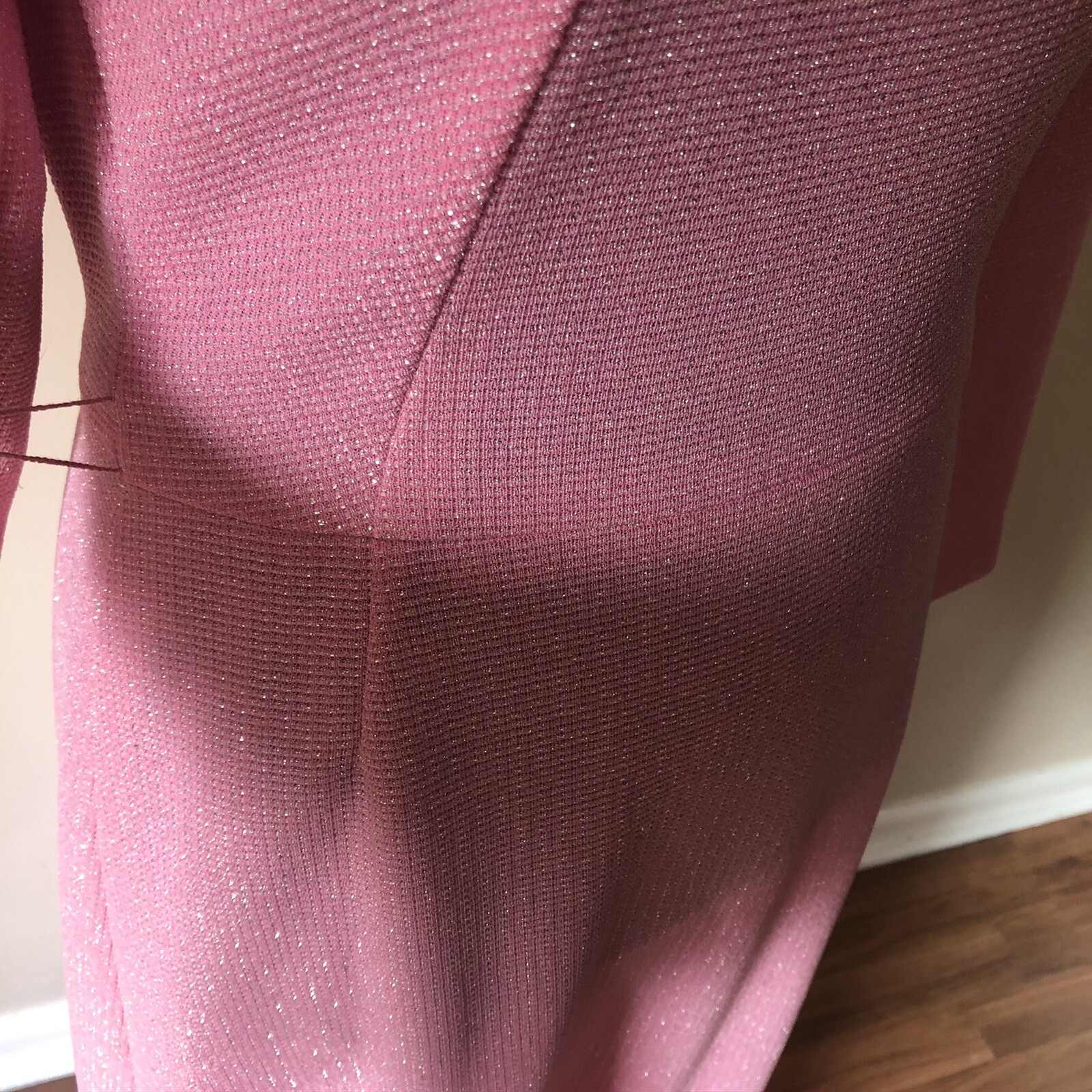 Vintage 1970s Alfred Werber Full Length Dress Long Sleeves Pink Gold Thread 12