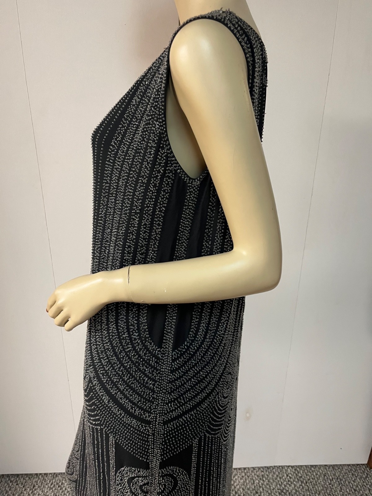 Vintage J Peterman 1920s Style Art Deco Beaded Silk Fever Dress Size 8 Bust 36-7