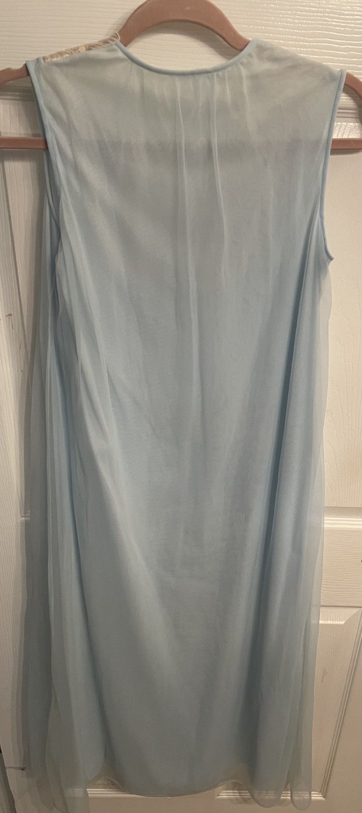 Vintage BABY BLUE Sheer Chiffon over Nylon Nightgown Negligee Gown Applique READ