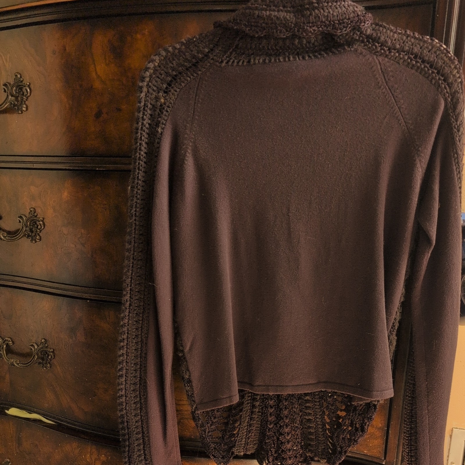 Brown Crochet Open Knit Turtleneck Pullover Sweater , Fall/ Spring, Winter