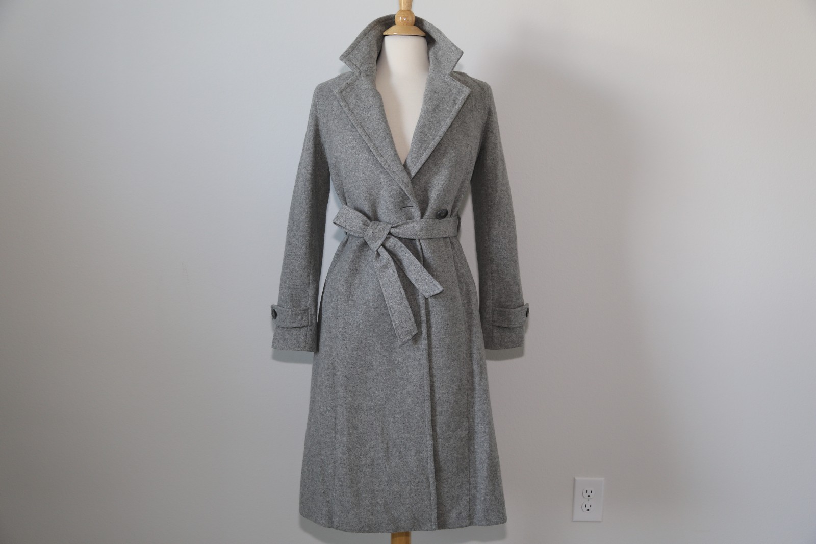 Barely Worn vintage wool cashmere blend long belted trench coat Japan made gray
