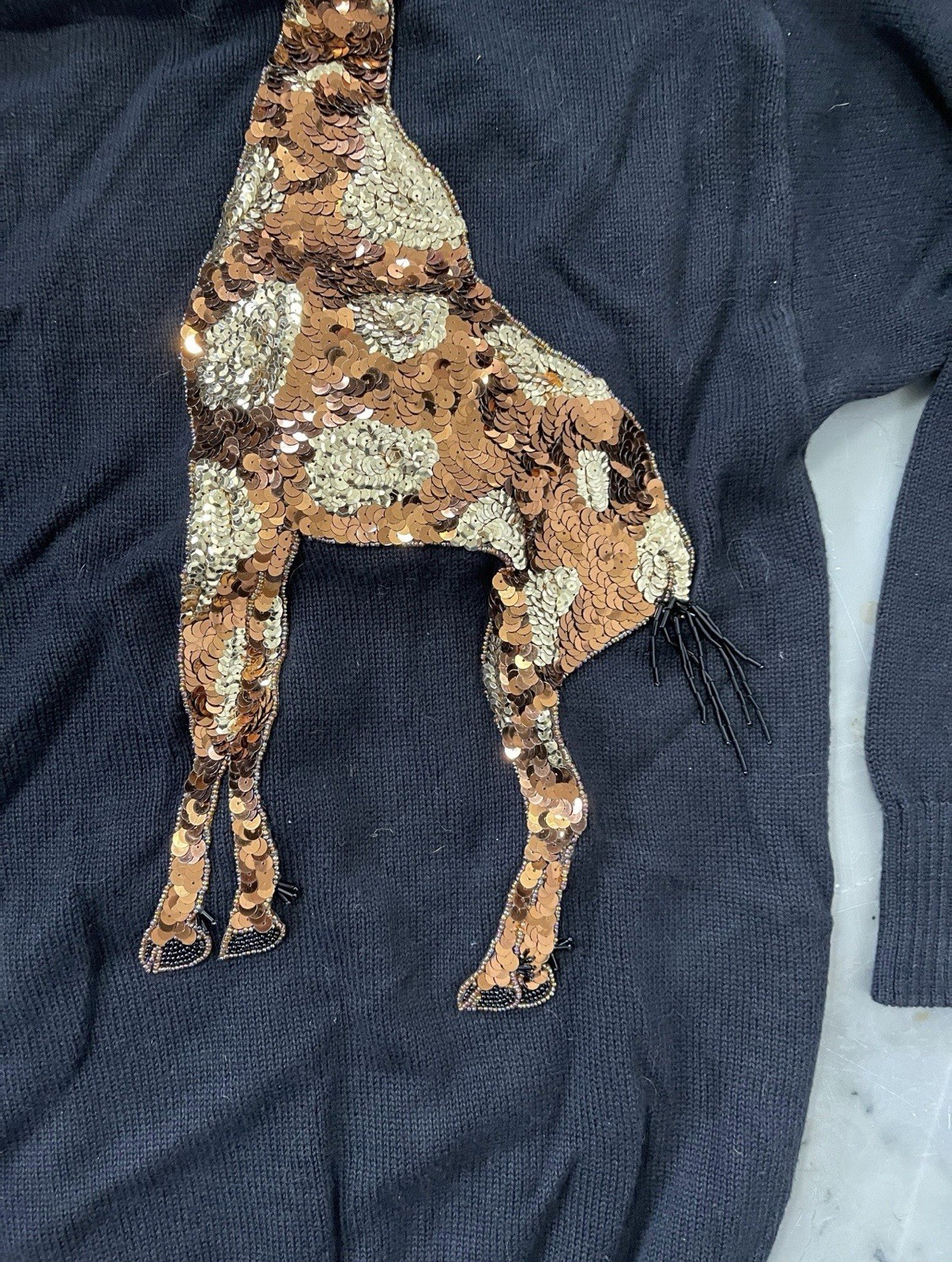 Vintage 1980s Sequined Giraffe Sweater Shoulder Pads