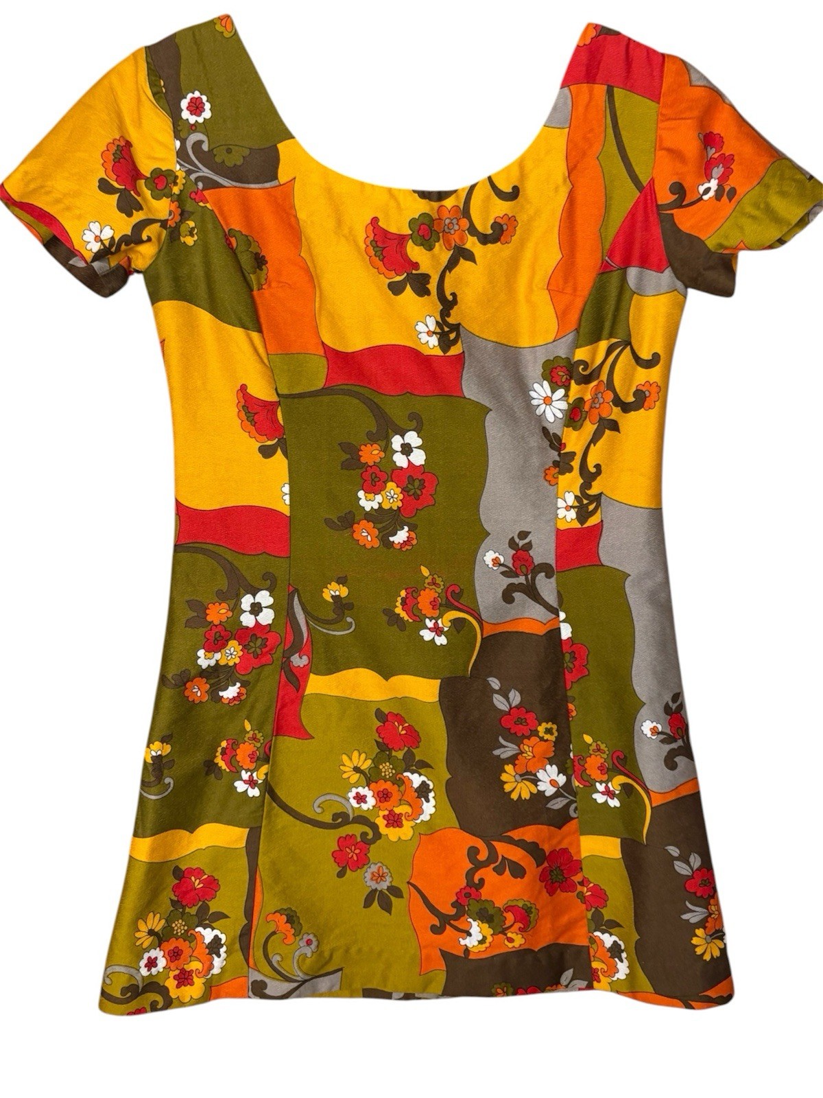 Vtg 70s Mod Dolly Babydoll Brady Bunch Micro Mini Party Go Go Dress XS 33/31