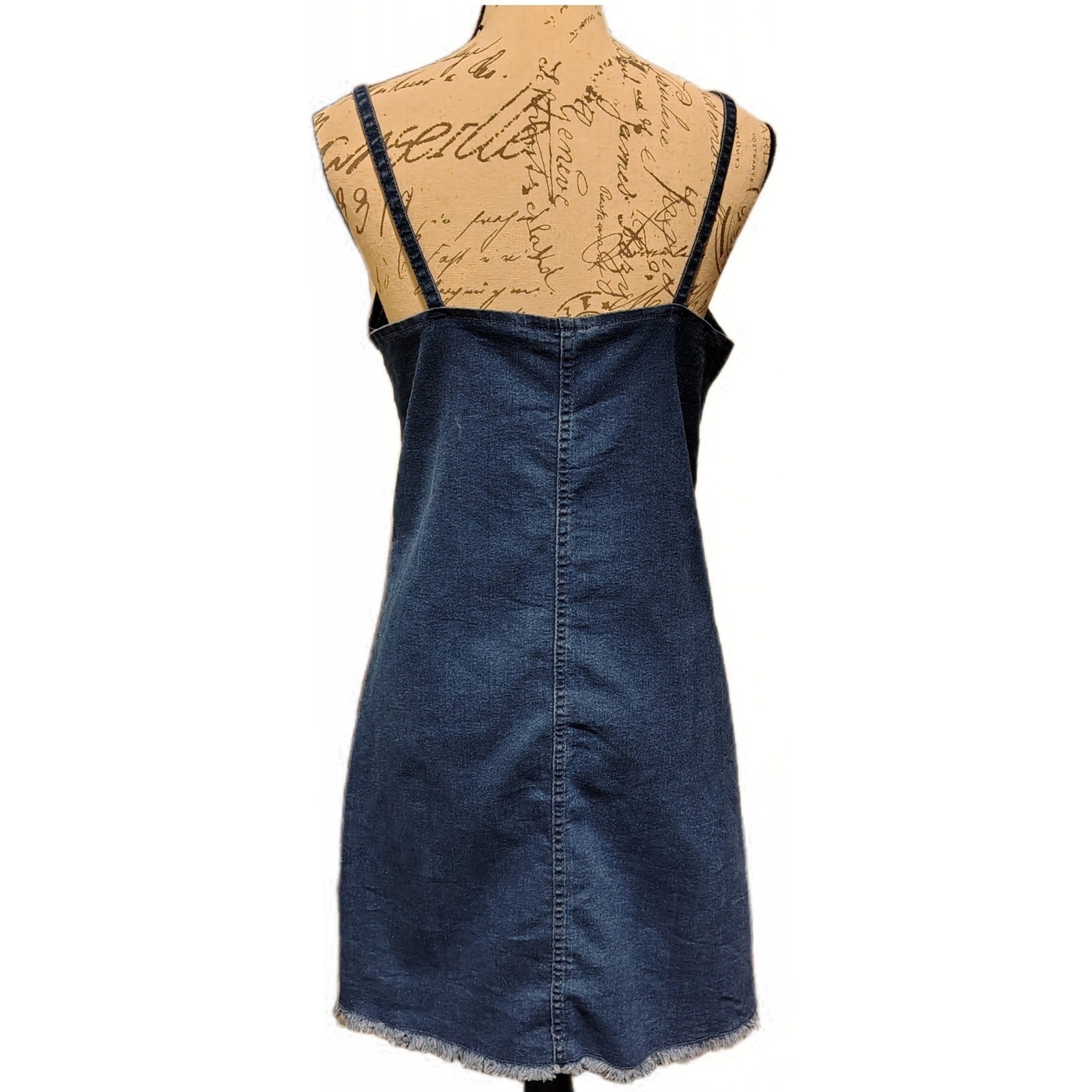 Denim Mini Dress XL Button Front Frayed Hem Dark Wash 90s Nostalgia Country Y2K