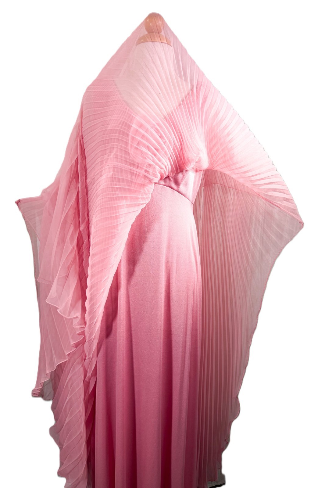 Vintage Miss Elliette Cape Pleated Maxi Dress, Pink Goddess Dress