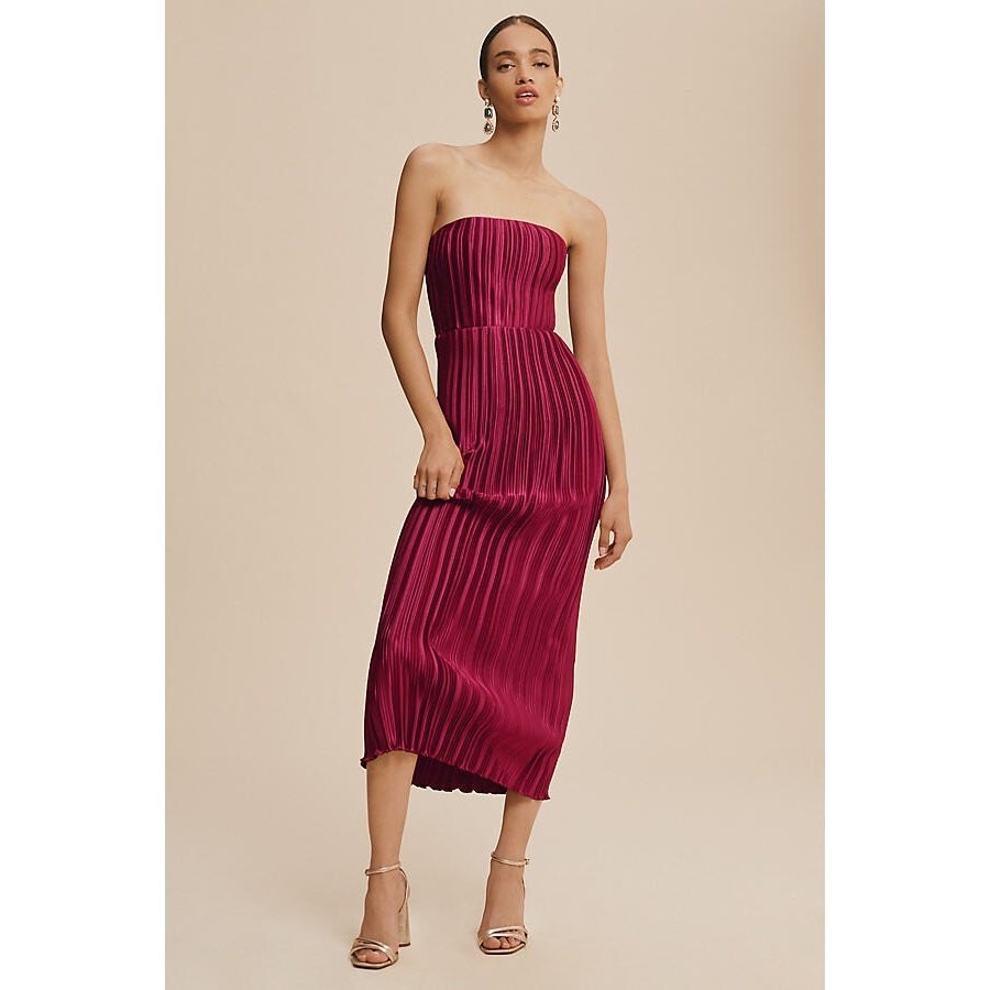 L&rsquo;IDEE Gatsby Pleated Oxblood Gown Anthropologie Size L NWT