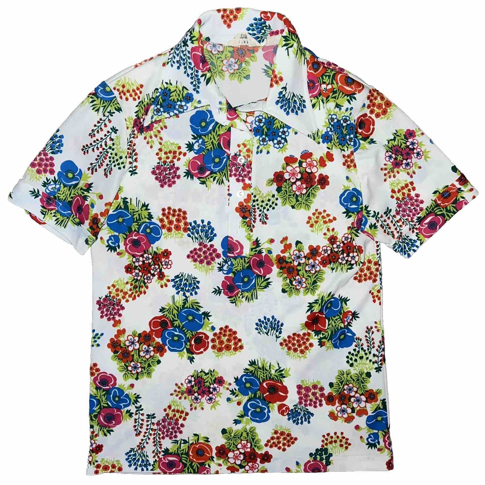 Vtg 60s 70s Womens Miss Holly Floral Colroful Short Sleeve Shirt Large