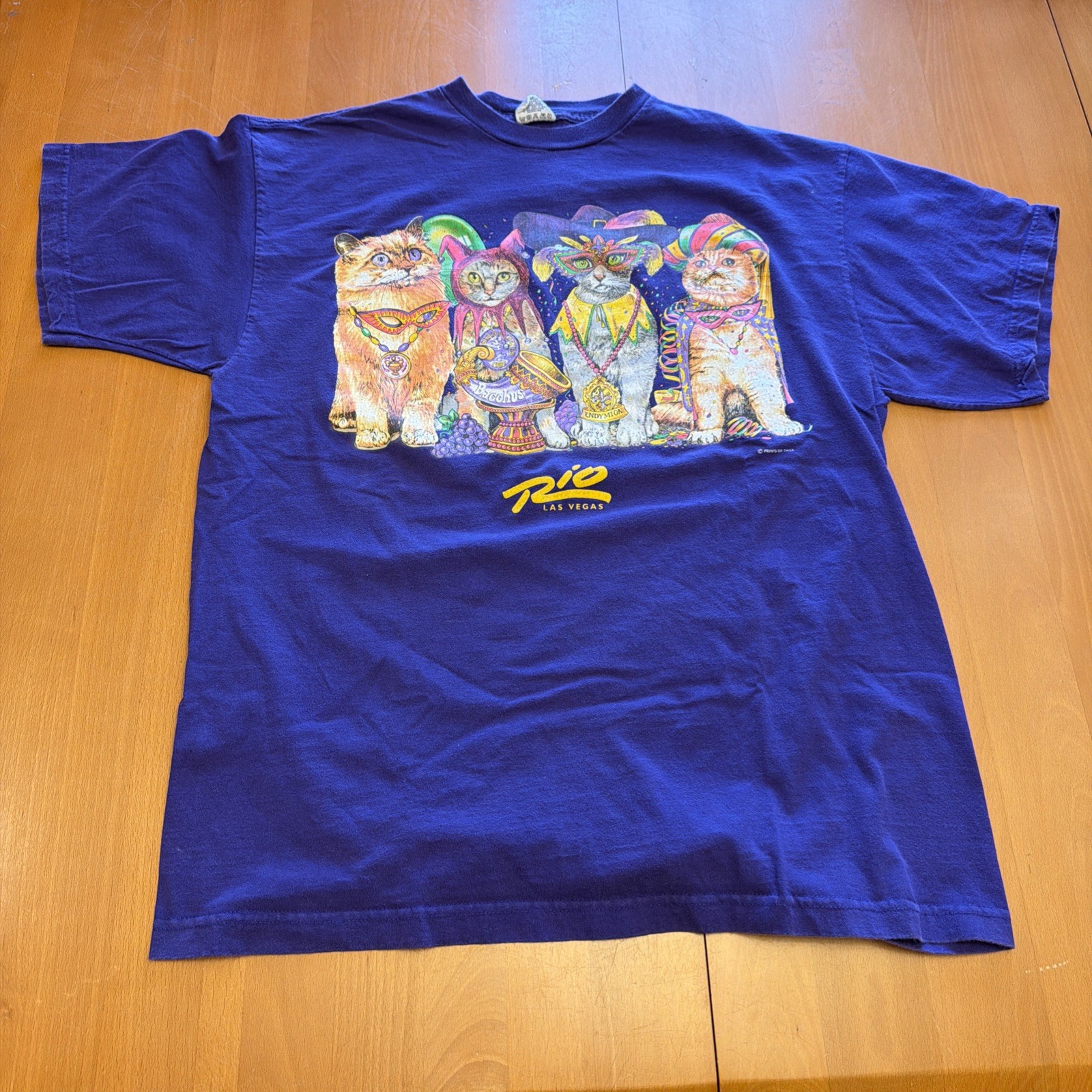 VINTAGE Rio Las Vegas New Orleans Mardi Gras Cats Graphic Shirt Double Sided XXL