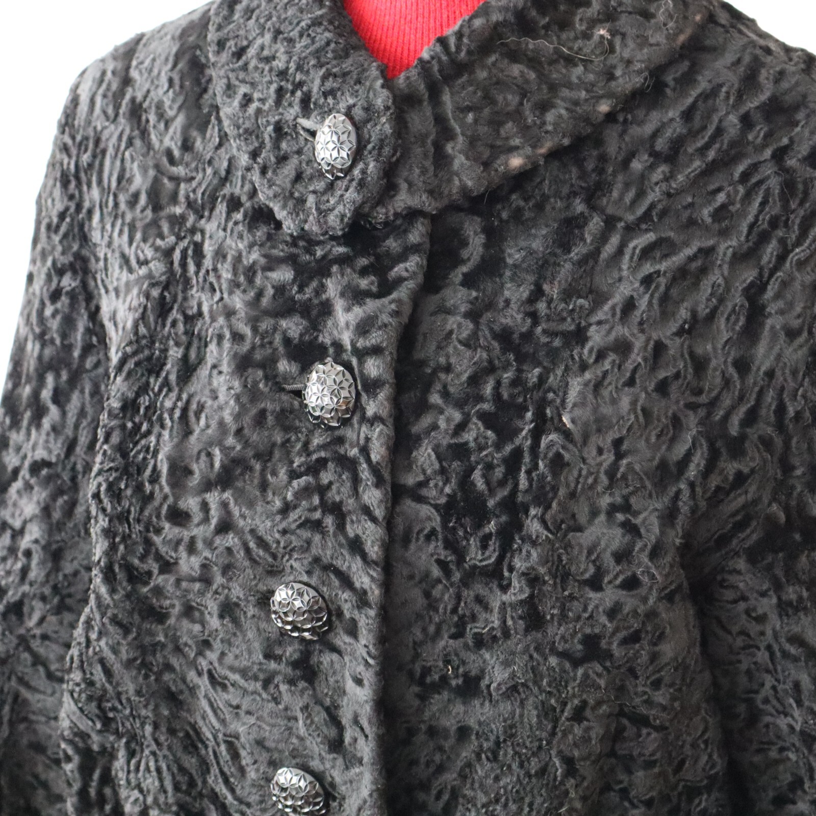 Vintage Black Persian Lamb Fur Jacket Shawl Collar 3/4 Sleeves Sz Small/Med