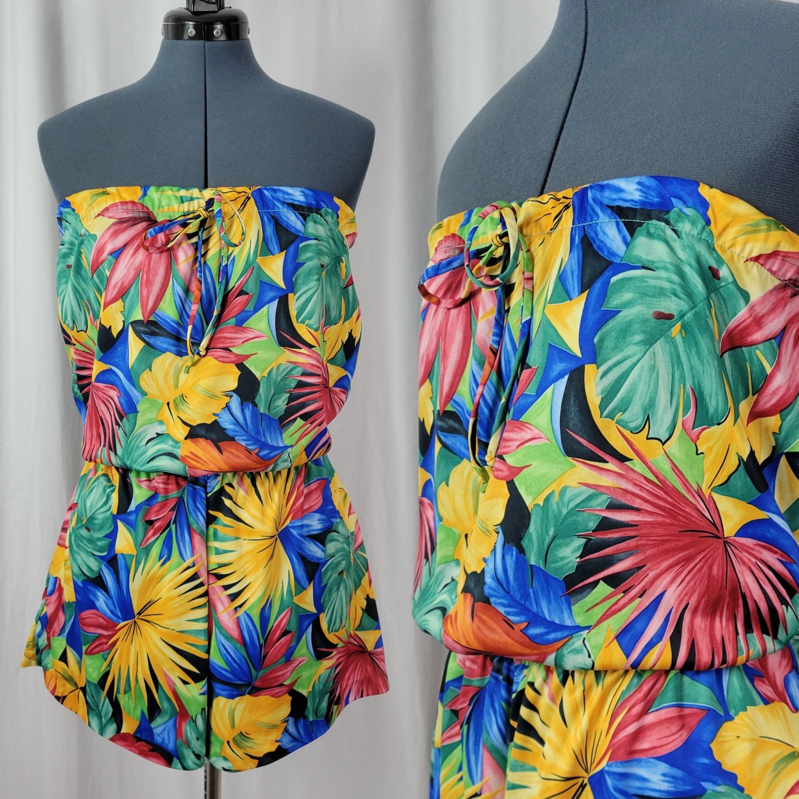 Vtg Red/Yellow/Blue/Green Tropical Floral Print Playsuit/Romper Size XS/S?