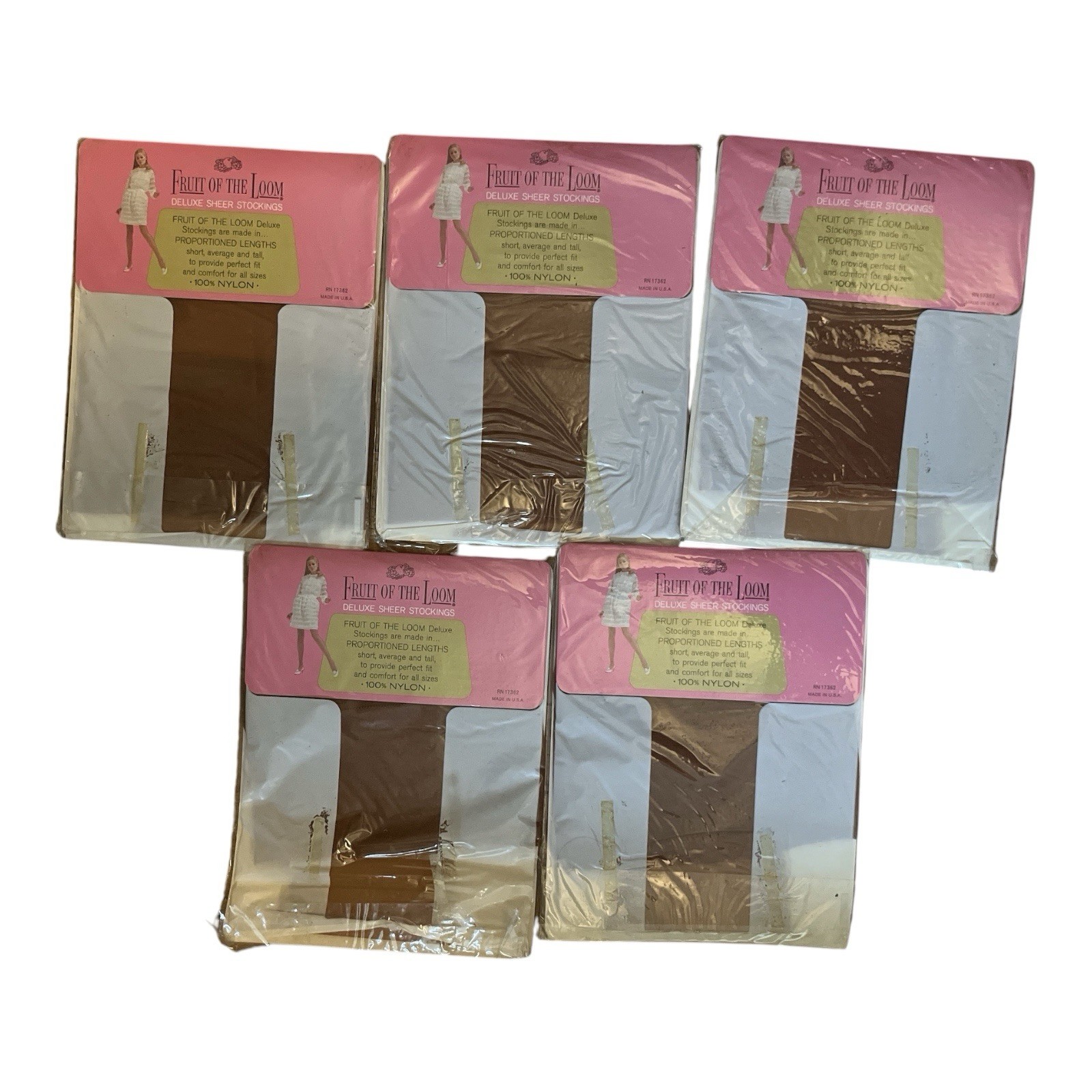 Vintage Fruit Of The Loom Nylon Stockings Blush Size 8.5-9 5 Pc Lot T6-28
