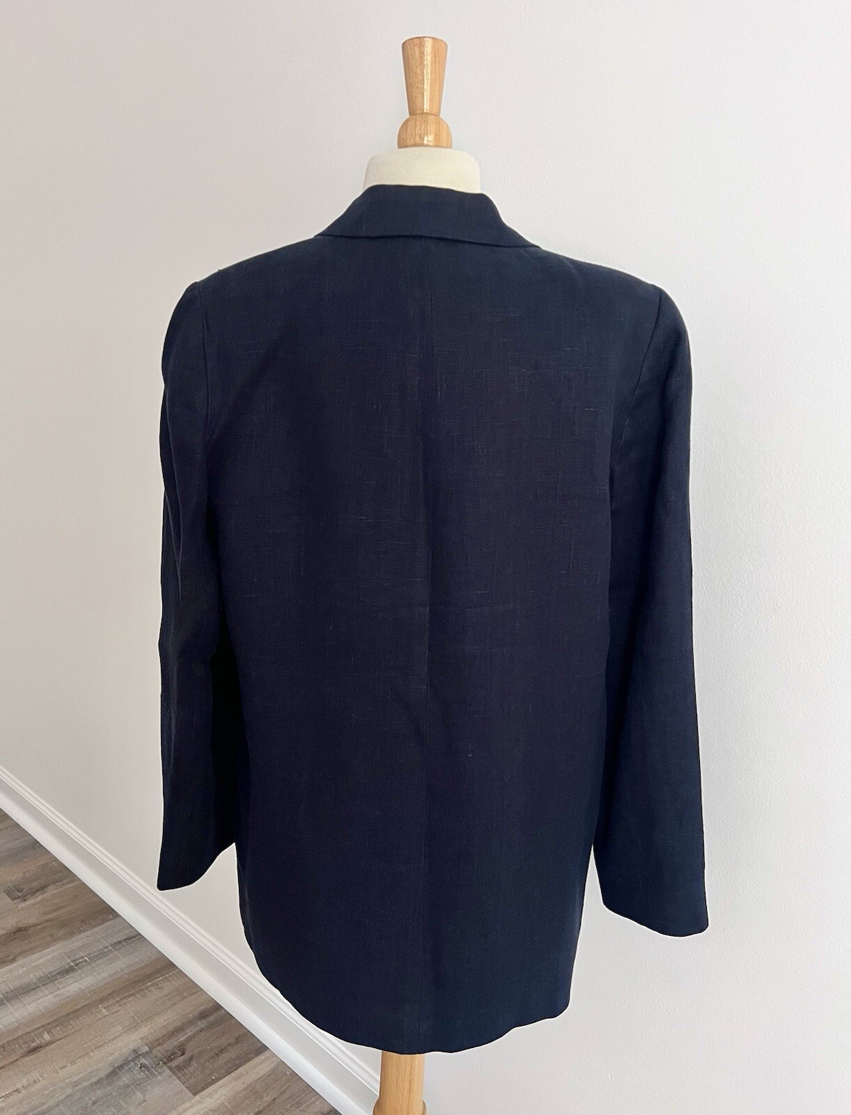 Womens Navy Blue Harvé Benard Lined Linen Blazer Jacket Size M Vintage