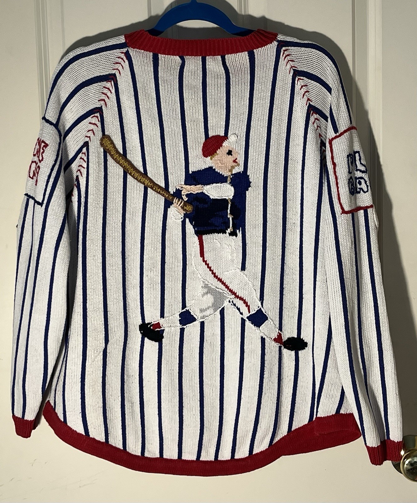 Vintage Jack B Quick Red, White and Blue Baseball Sweater Size Large