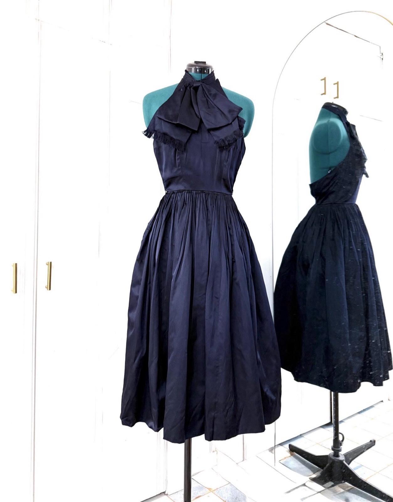 50s Black Satin Party Dress by Junior Sophisticates Original XS 0-2 VLV DELIVERY