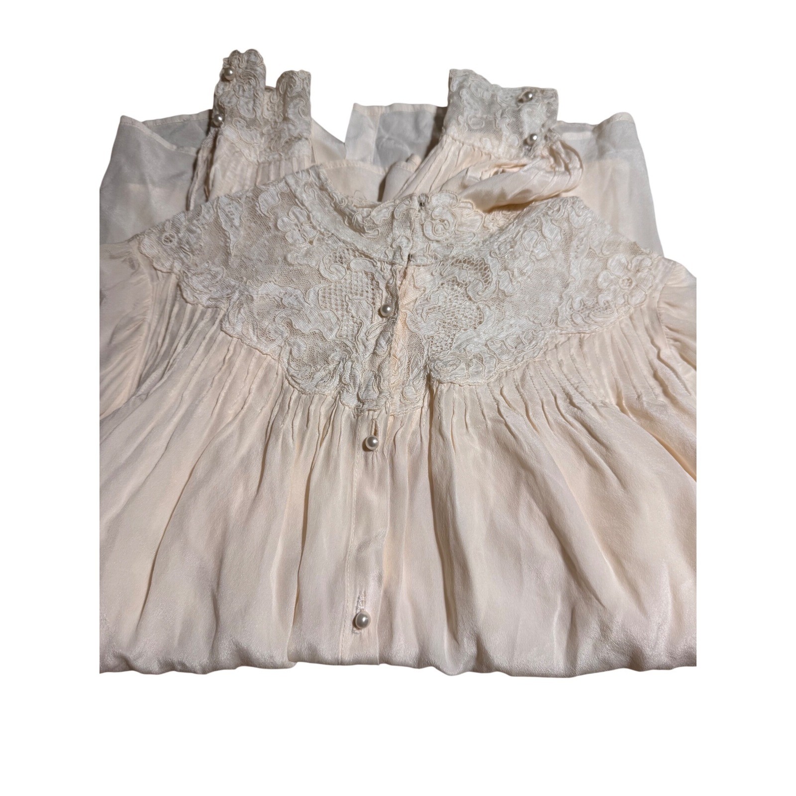 Vintage Caroline Childers Silk Lace Blouse Cream Victorian Edwardian Style AS IS