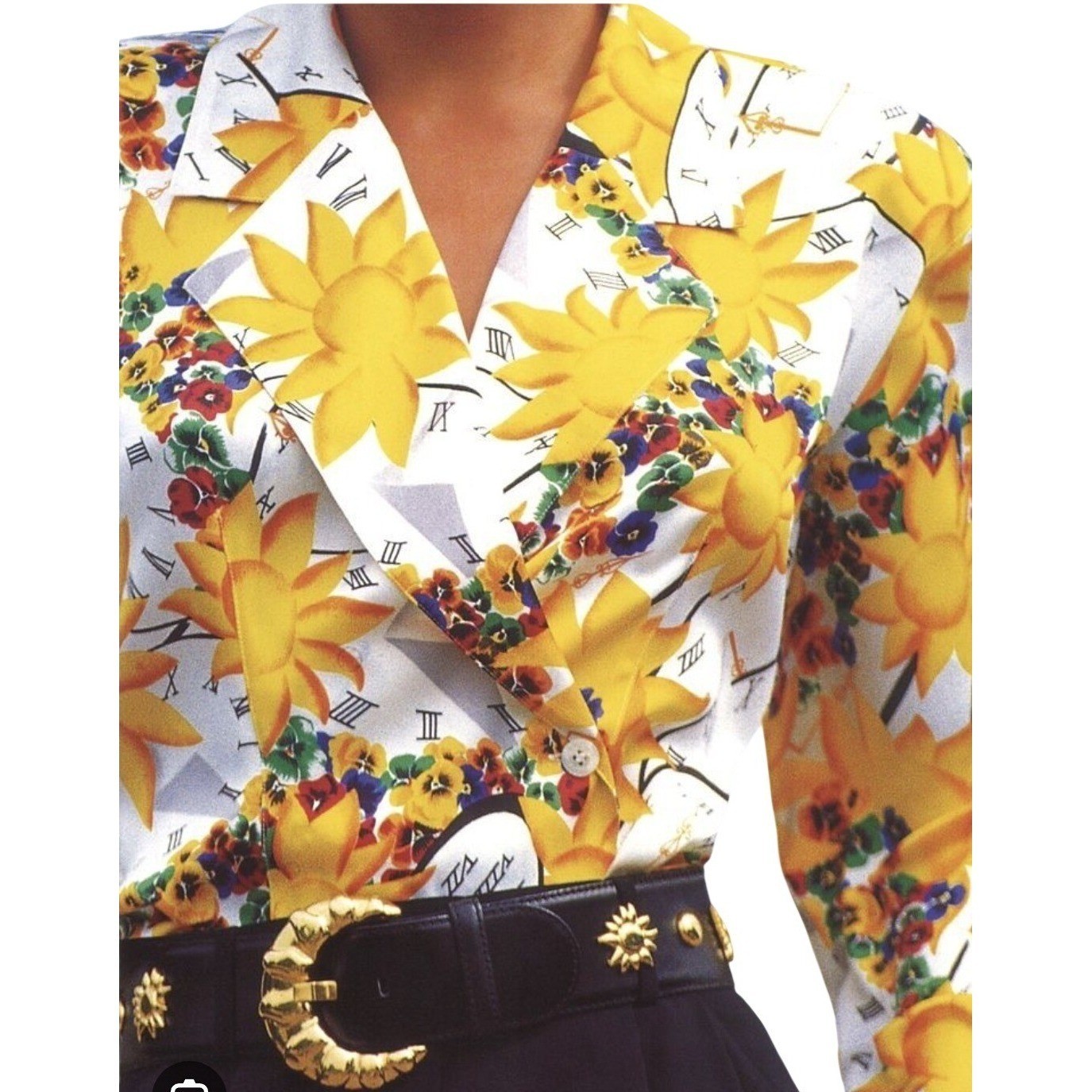 Vintage 80s Escada Silk Blouse Sun Clock Novelty Print designer Top NWT Sz 40 M
