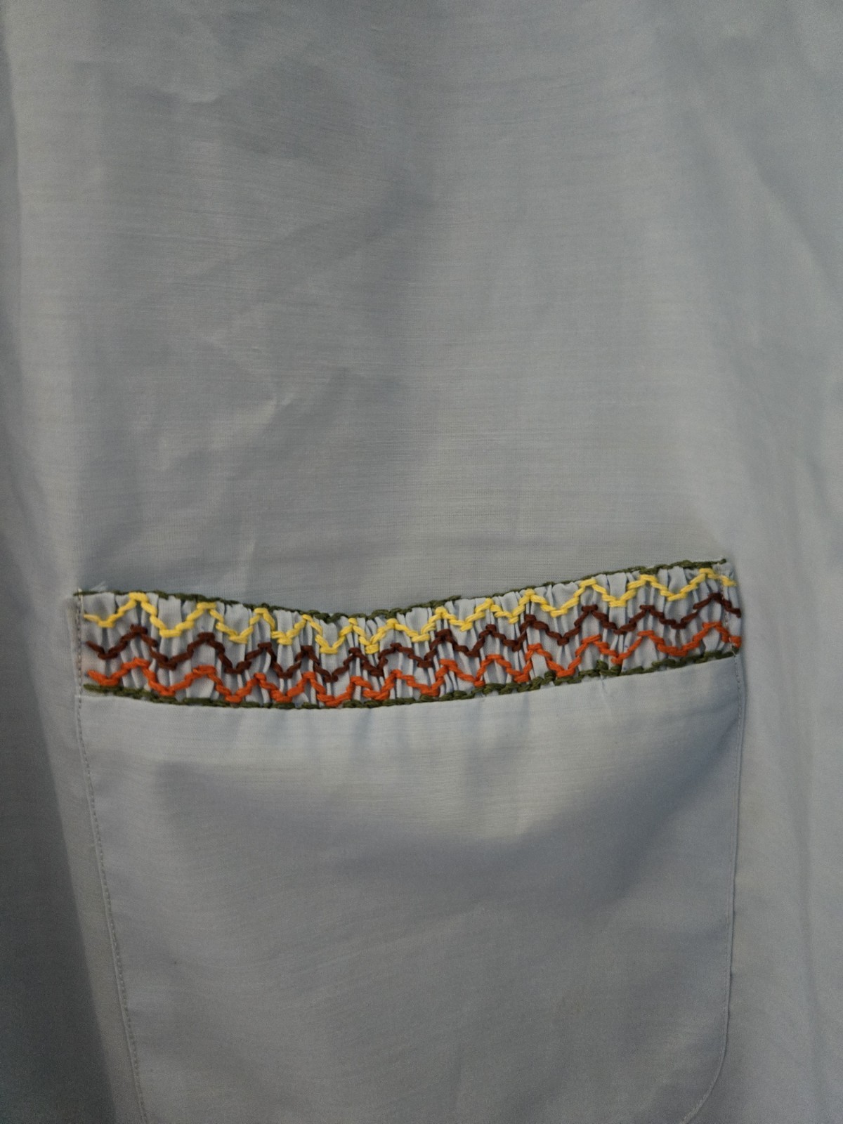 Vintage Peacock House Dress Blue Hand Embroidered Floral Smocked Pockets Size 38