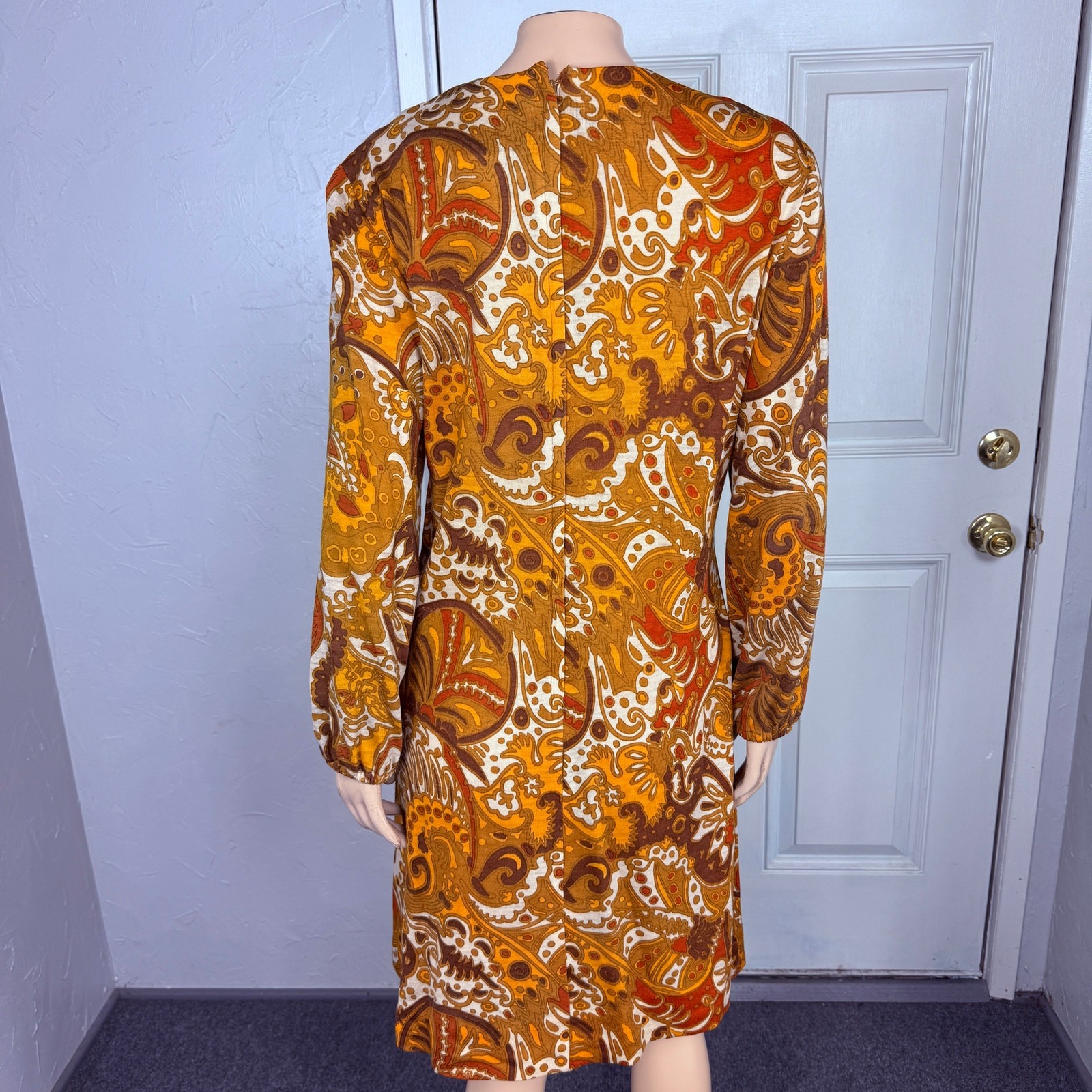 Vintage 70s Unbranded Women&rsquo;s Dress Wool Paisley Mod Retro Long sleeve L3-20