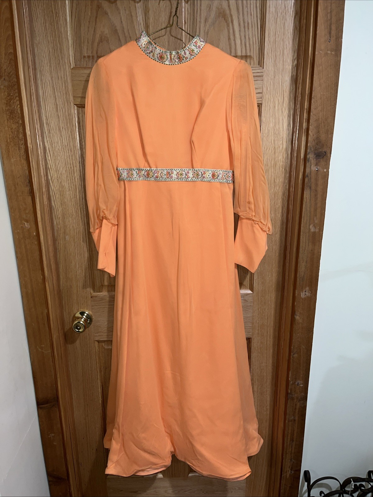 Vtg 60s/70s Boho/Hippy Angelair By Monika Orange LS Bell Bottom/Dress 14