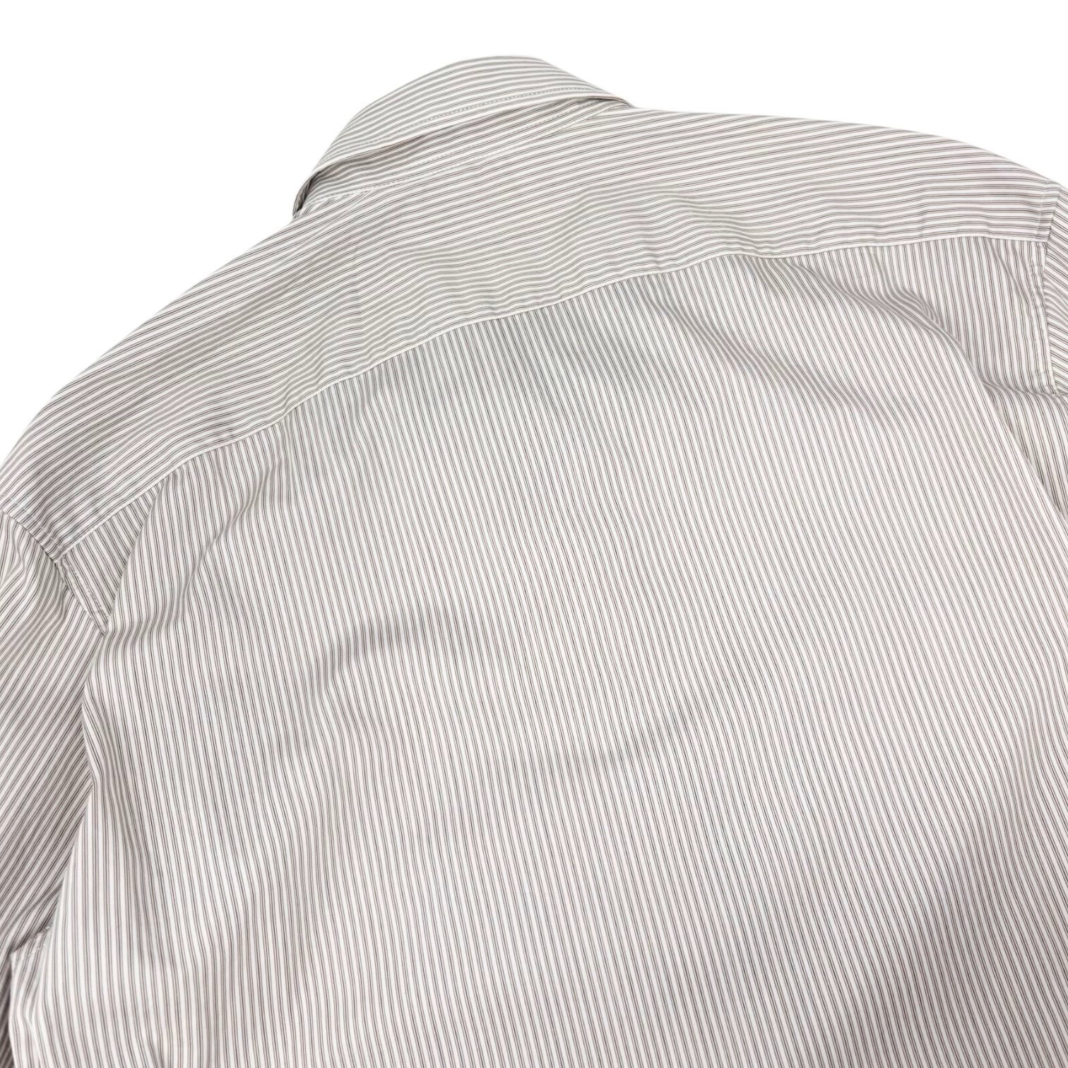 CELINE Triomphe Logo Stripe Button Up Shirt Long Sleeve #34 Brown White 901967