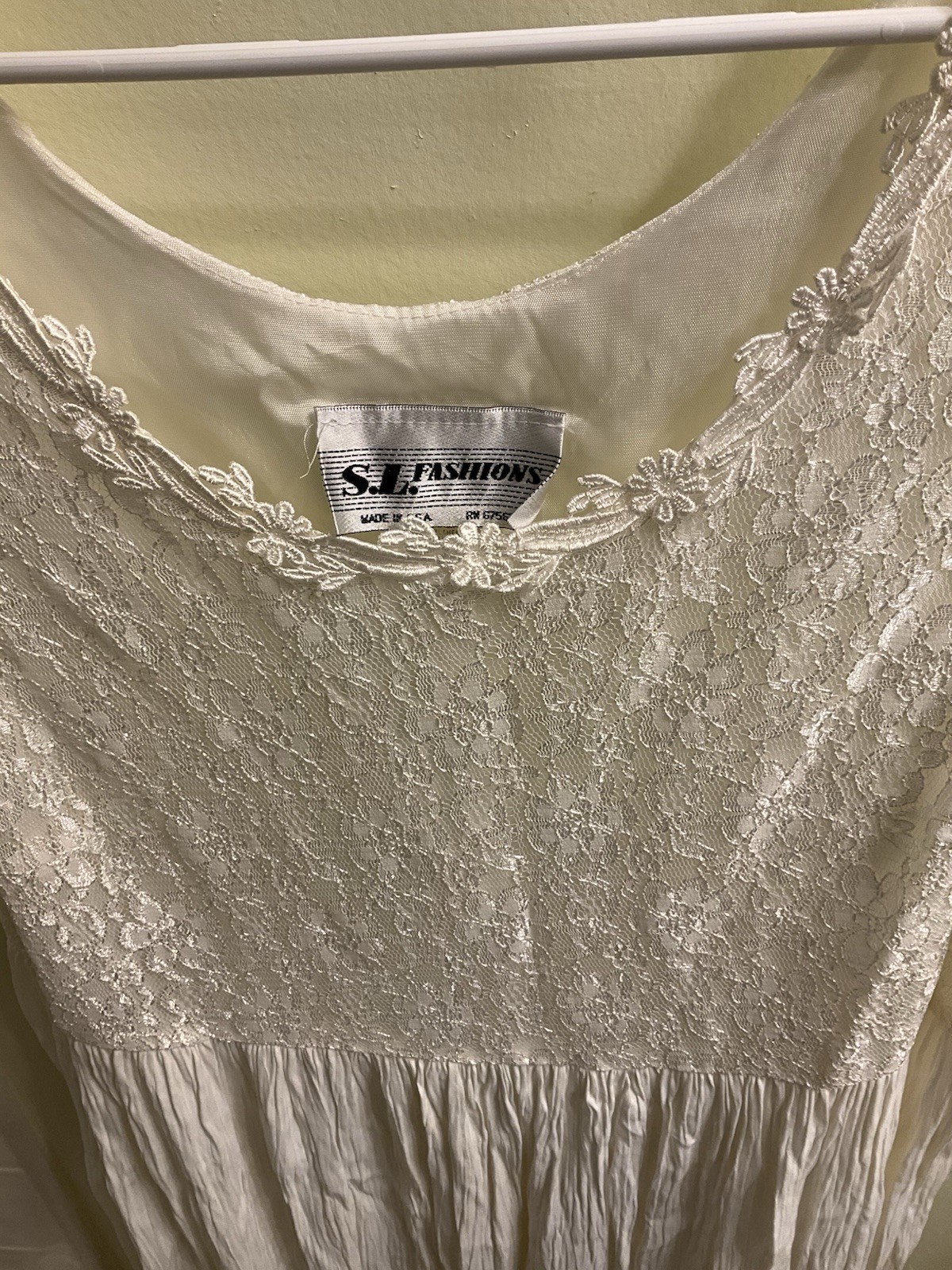 Vintage SL fashions ivory sleeveless maxi dress 12 lace floral bodice whimsy