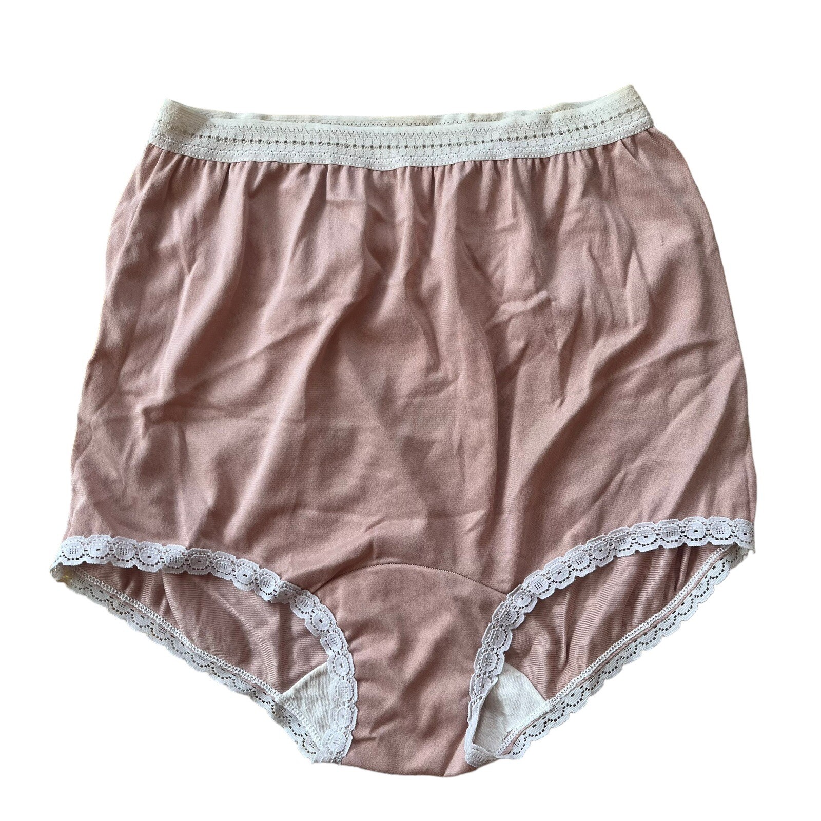 Vtg Greenco Maid Blush Beige Granny Panty Panties Nylon Tricot Gusset Lace 7 L