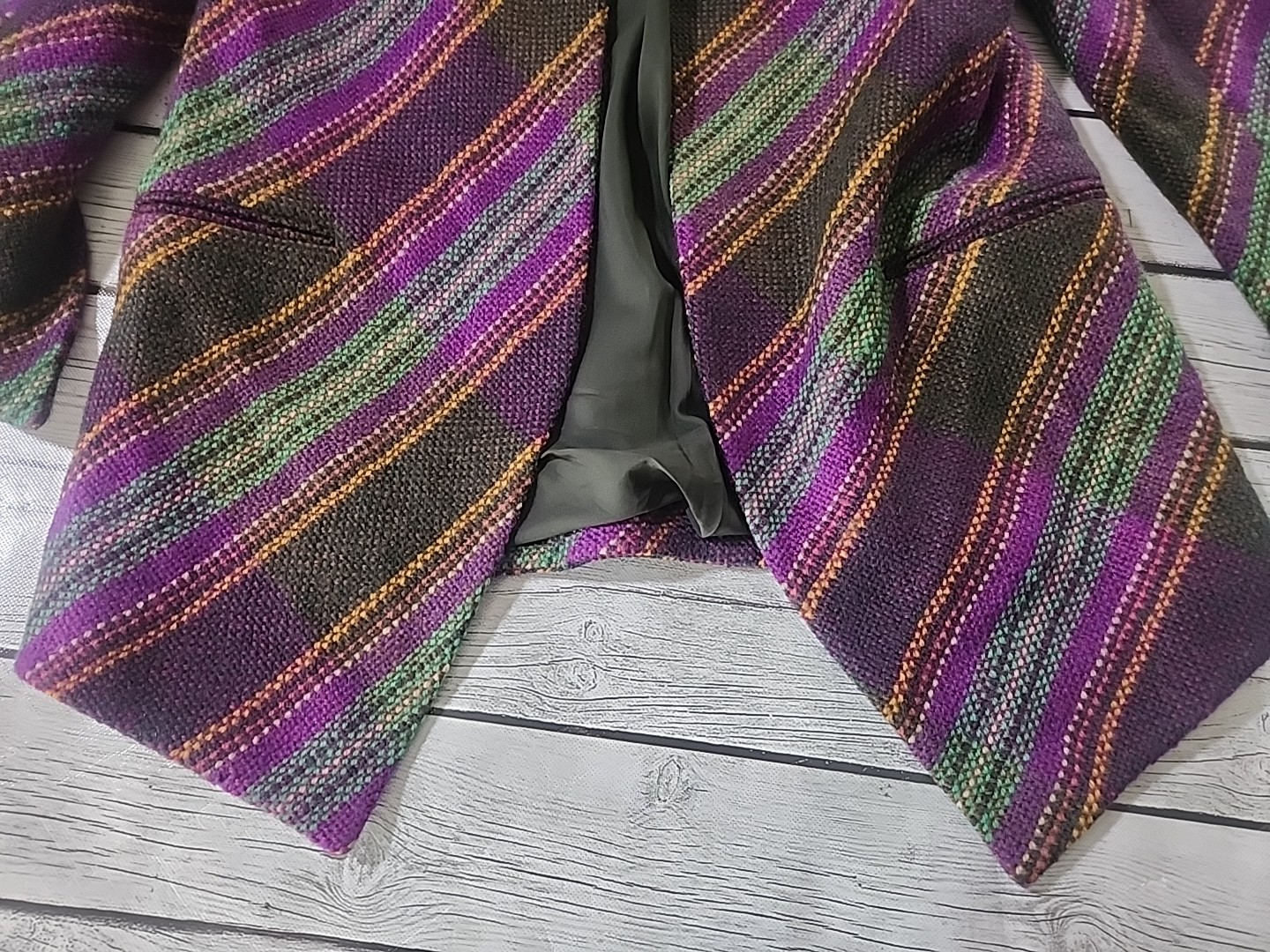VTG Emanuel Ungaro Parallele Paris Italy Wool Tweed Jacket Sz Med/8 Purple Green
