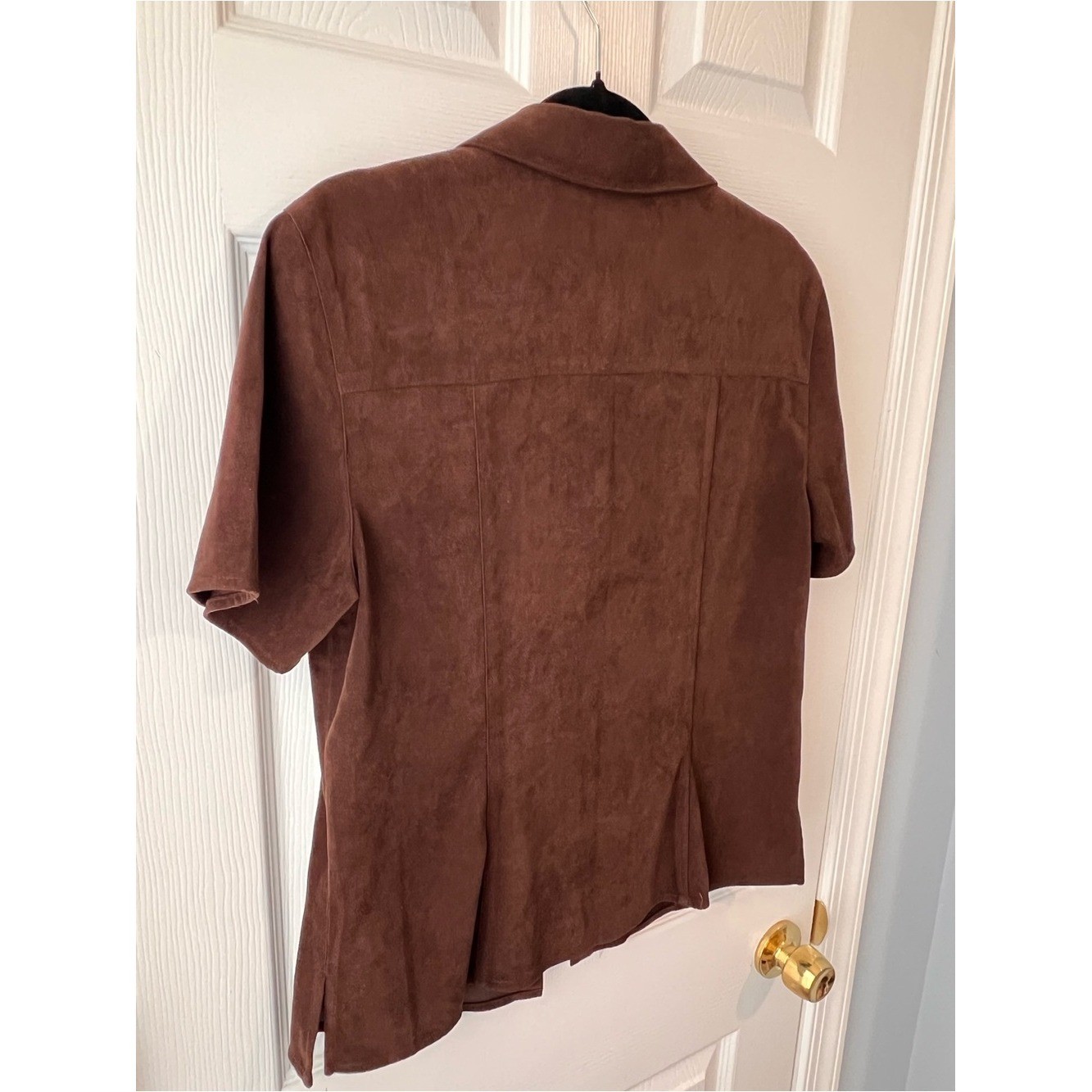 Vintage Harolds Brown Faux Suede Button Down Shirt Women Size 12 Microsuede Y2K
