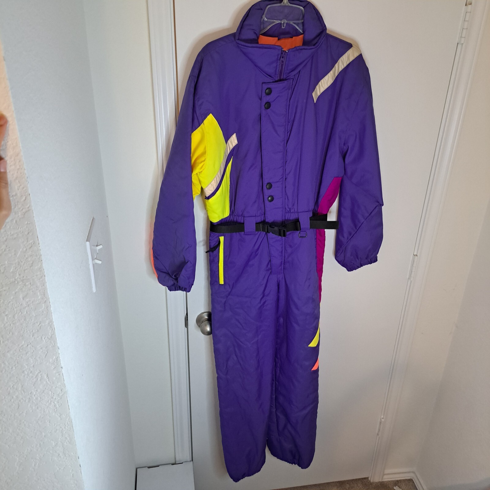 Obermeyer Vintage Retro Ski Suit Neon Color Block Juniors Sz 18 Nylon Polyester