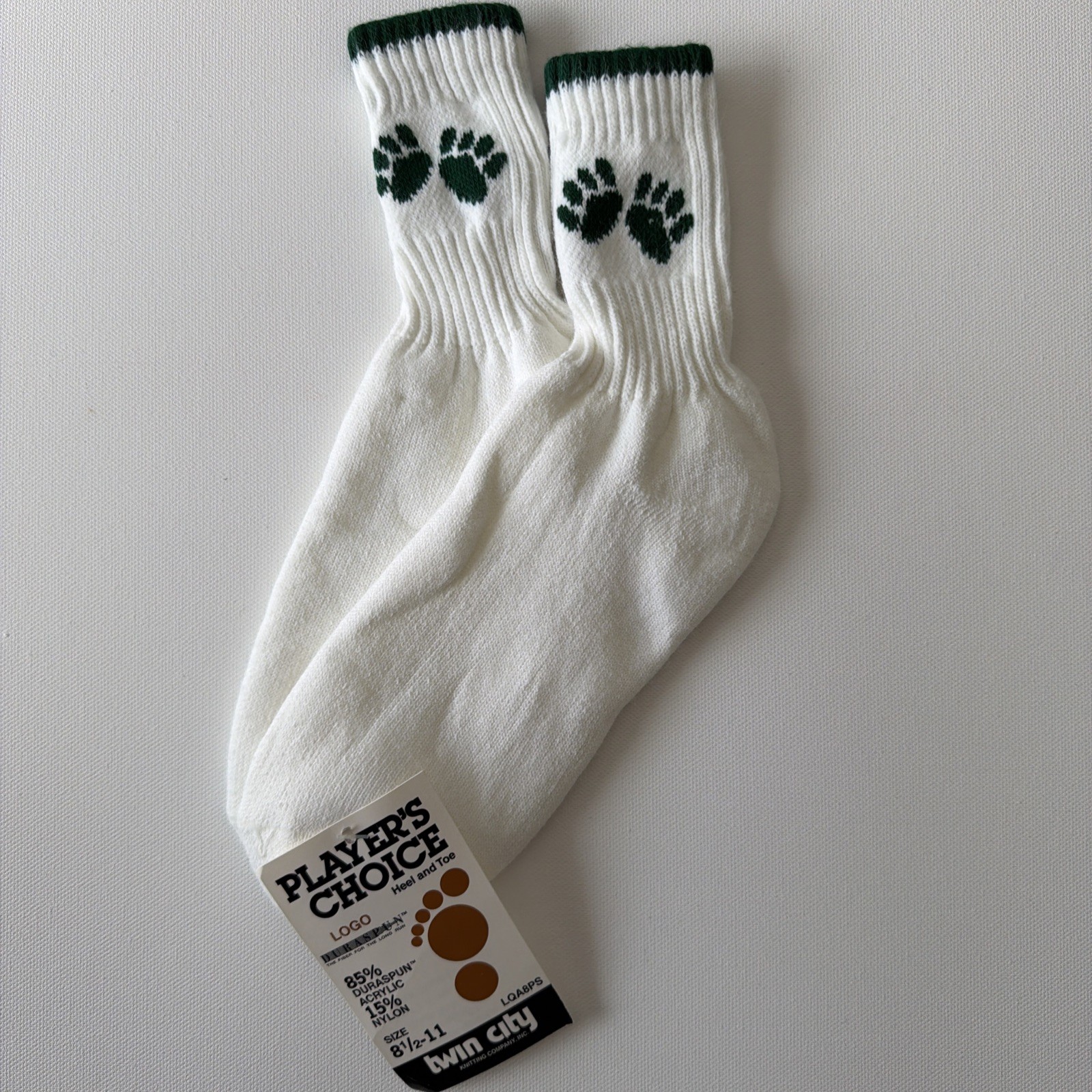 VTG Socks Cheerleading NOS Acrylic Nylon 8.5-11 White Green 90s USA TCK