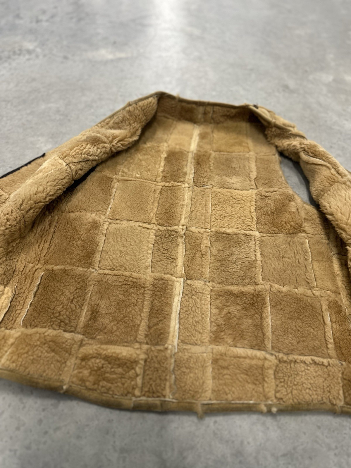 Vintage 60s 70s Shearling Patchwork Vest Talon Zipper Adult 20.5x27in