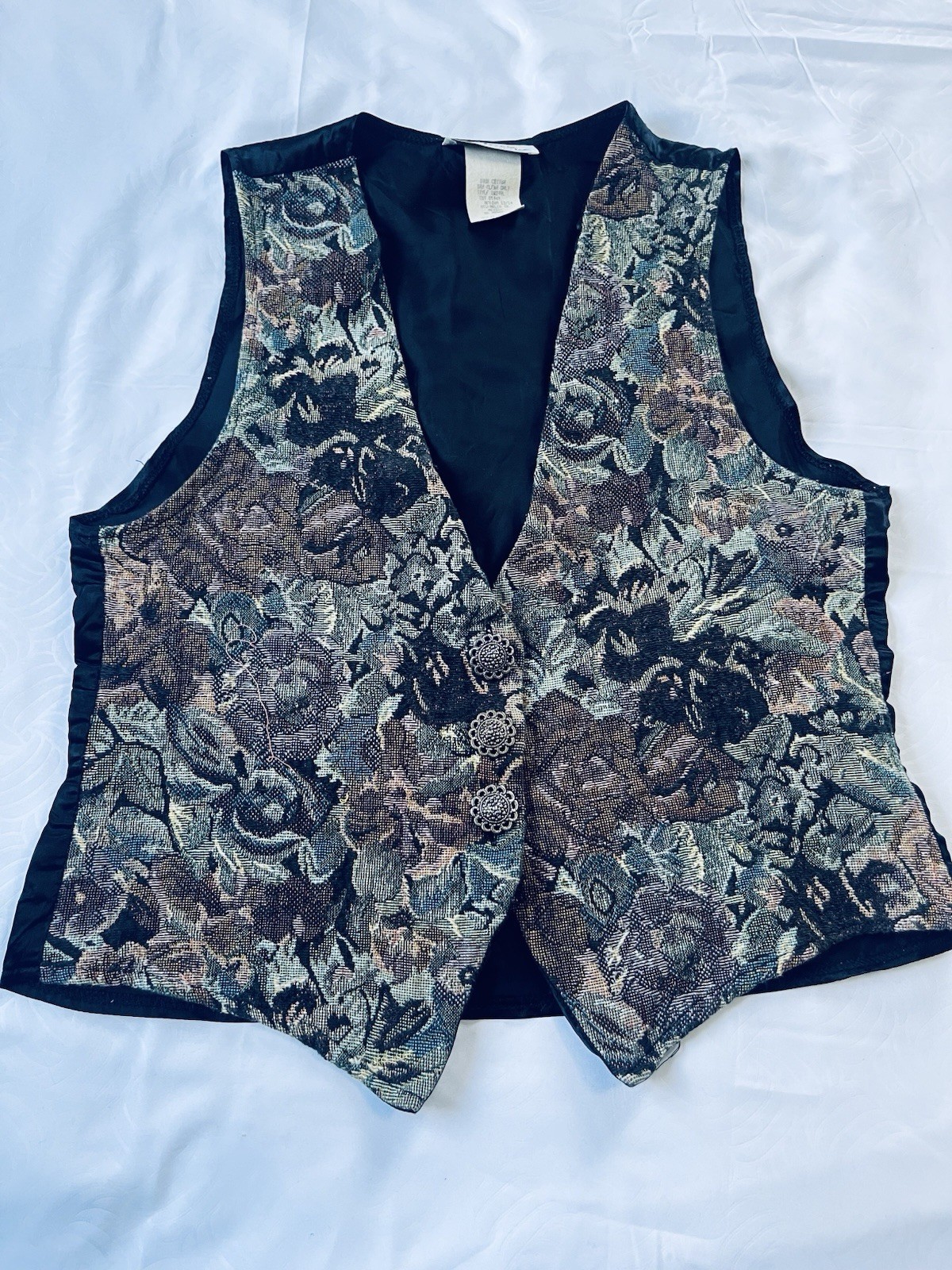 California Connection Inc. Floral Cotton Vest Multicolor Medium 12/14 Button Fr…