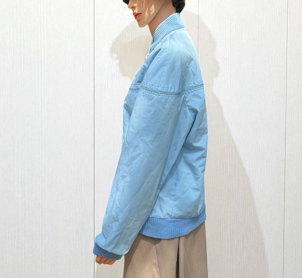 Vintage 1970s Jacket Baby Blue Bomber Coat Full Zip Canvas Ribbed Collar Cuffs