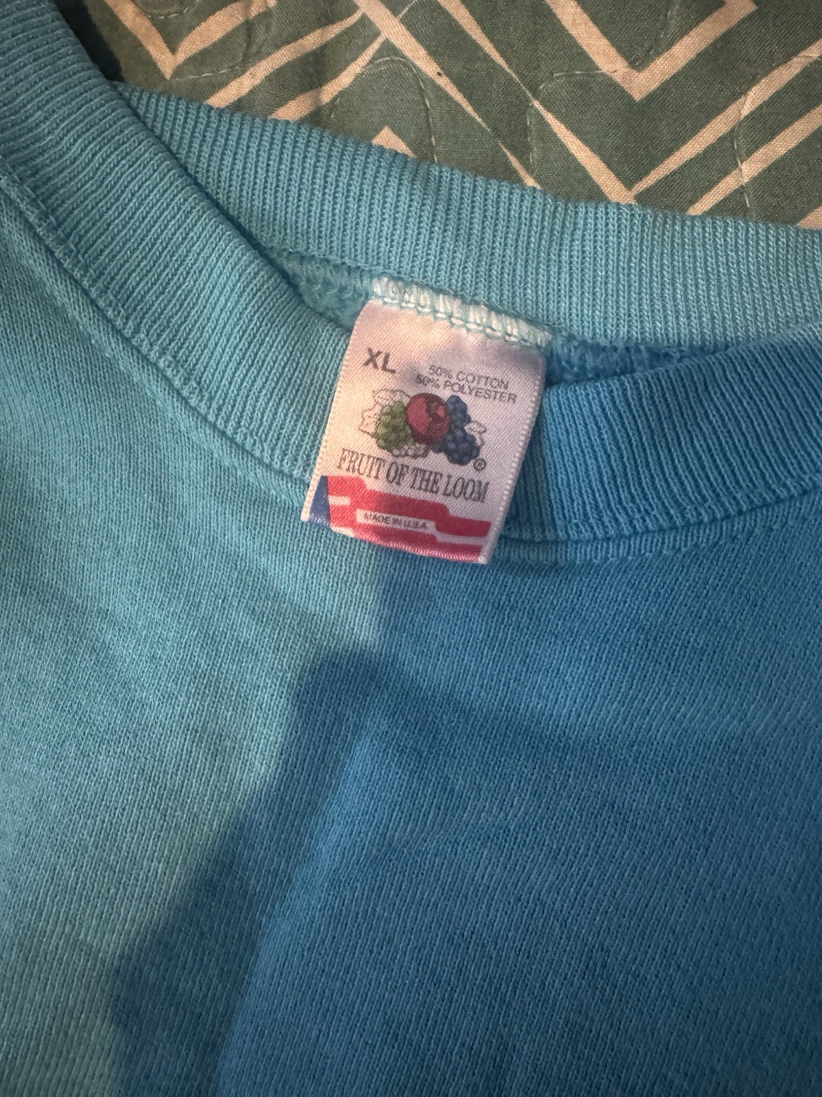 Vintage Fruit Of The Loom Teal Blue Crewneck Sweatshirt Solid Blank XL