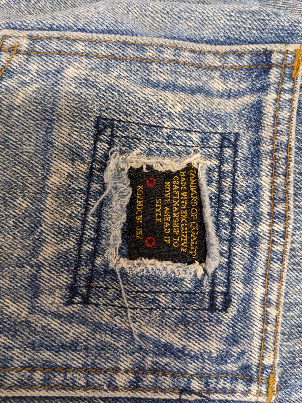 80s Vintage Kozmic Bluez Acid Wash Patchwork Jeans 33/32