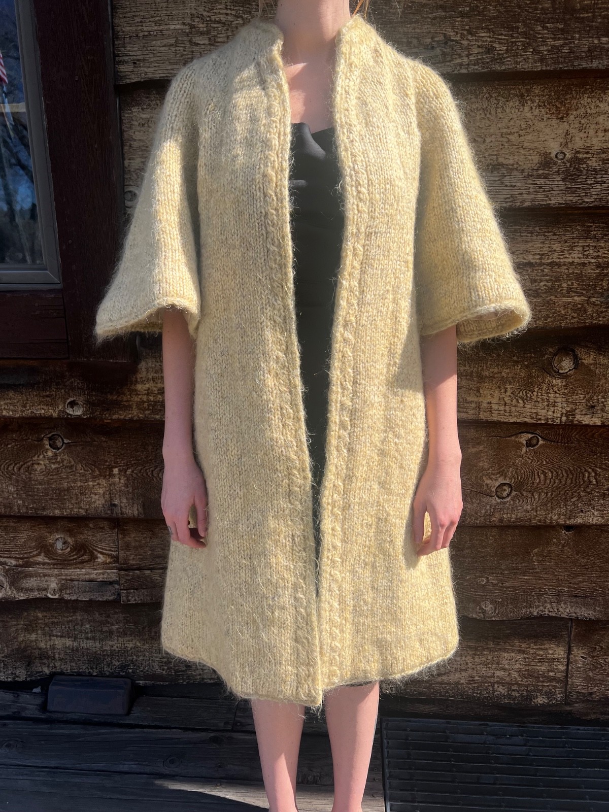 Vintage hand knitted opera/swing coat with bell sleeves, approximately medium