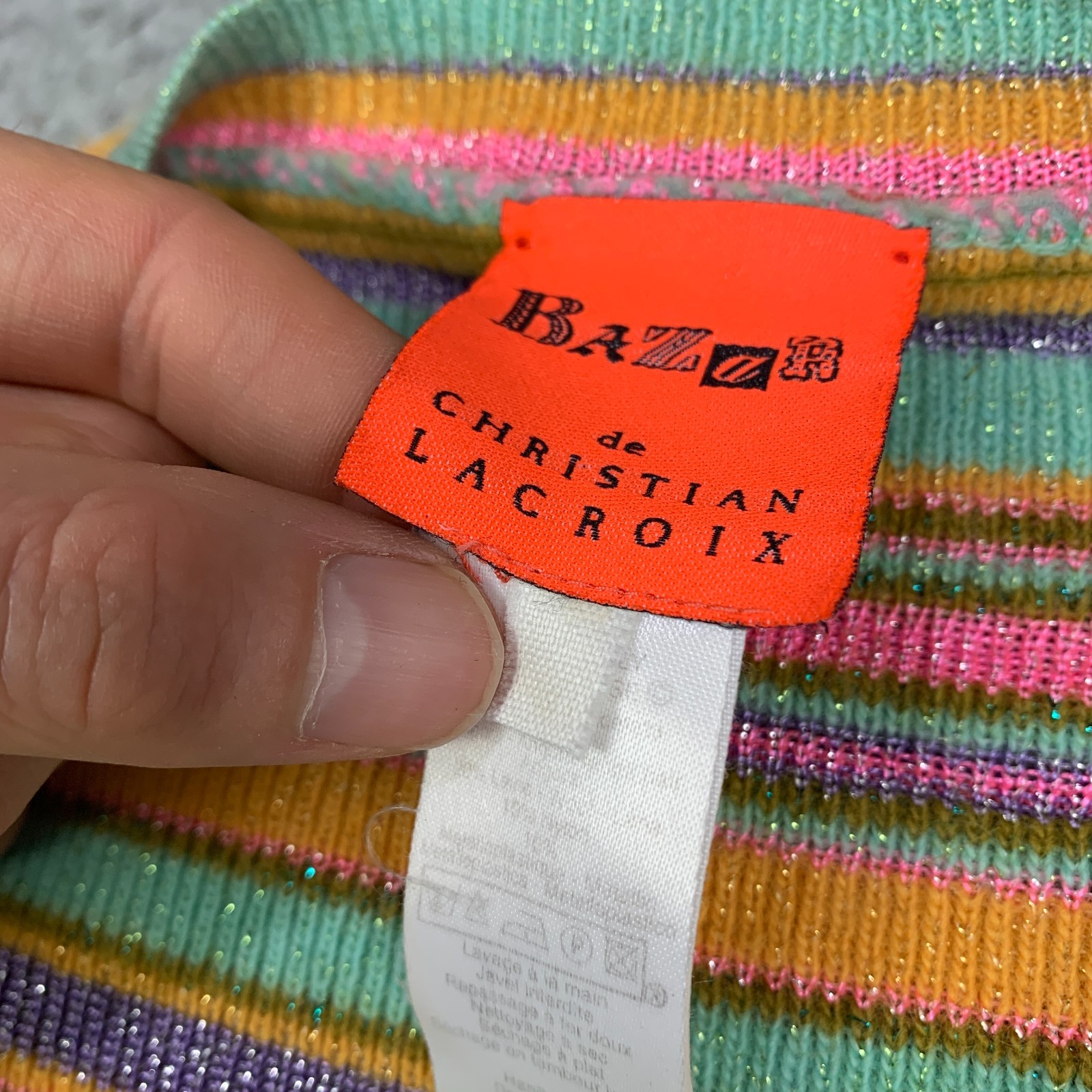 Vintage 90&rsquo;s Christian Lacroix Bazar Sweater Top XS Pastel Metallic Striped Knit