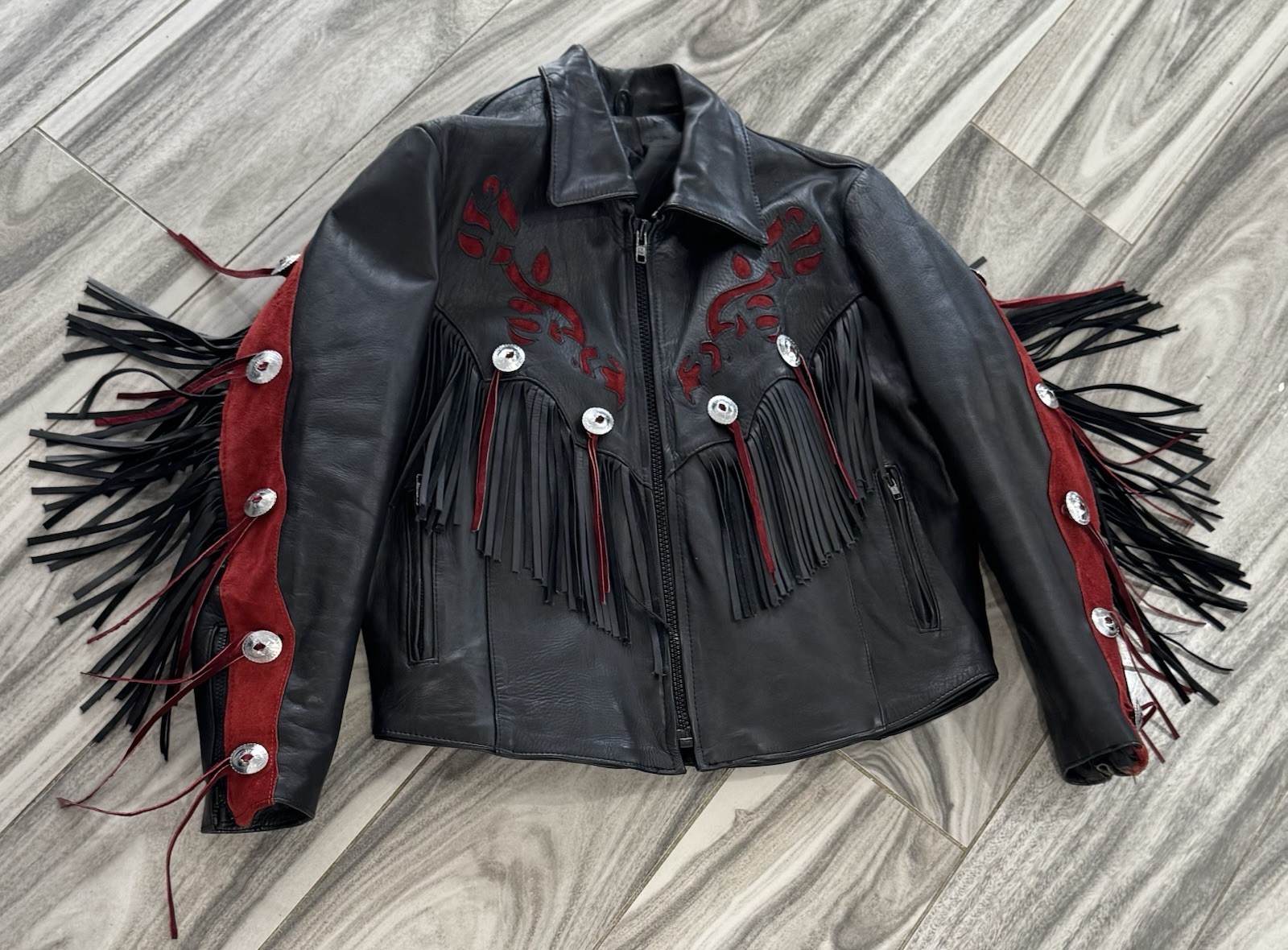 Vtg FIRST Fringed Leather Jacket Women’s 12 Moto Biker Western Made In USA