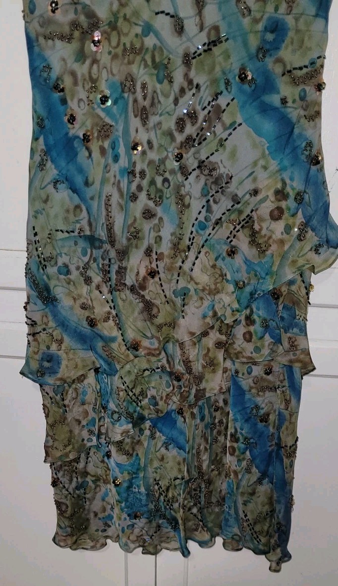 Victoria Royal 100% Silk Sequin Rhinestone Flutter Dress, Sz 6, W/Matching Wrap